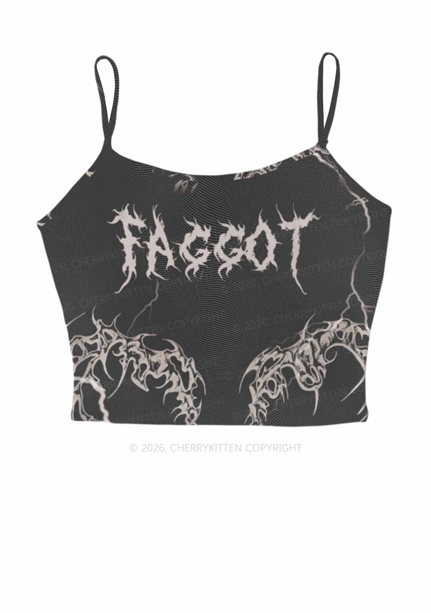 Black Gothic Faggot Pride Y2K Mesh Cami Tank Cherrykitten