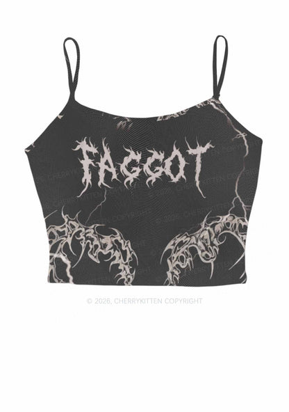 Black Gothic Faggot Pride Y2K Mesh Cami Tank Cherrykitten
