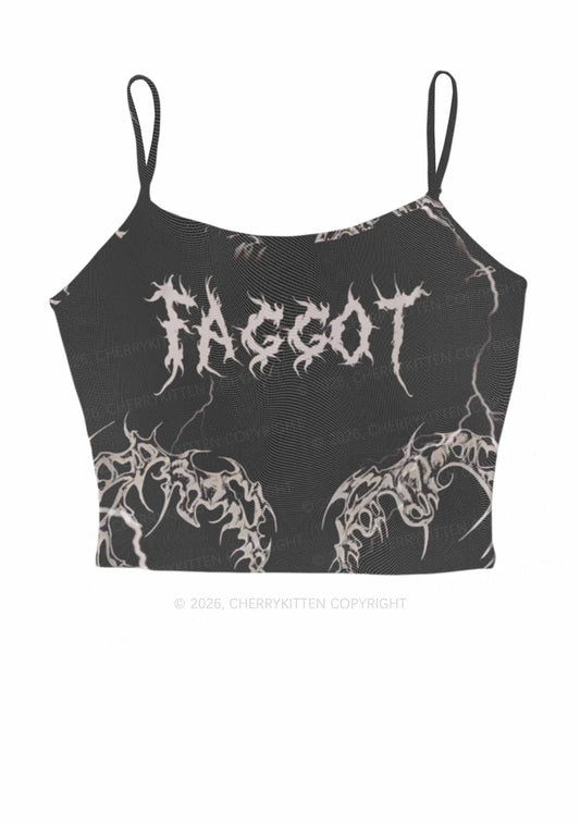 Black Gothic Faggot Pride Y2K Mesh Cami Tank Cherrykitten