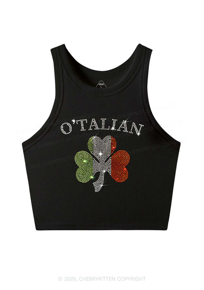 Rhinestone Otalian St Patricks Y2K Crop Tank Top Cherrykitten