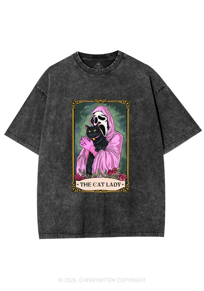 Halloween The Skull Cat Lady Y2K Shirts Washed Tee Cherrykitten
