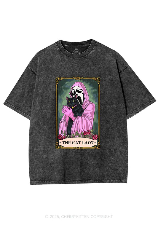 Halloween The Skull Cat Lady Y2K Shirts Washed Tee Cherrykitten