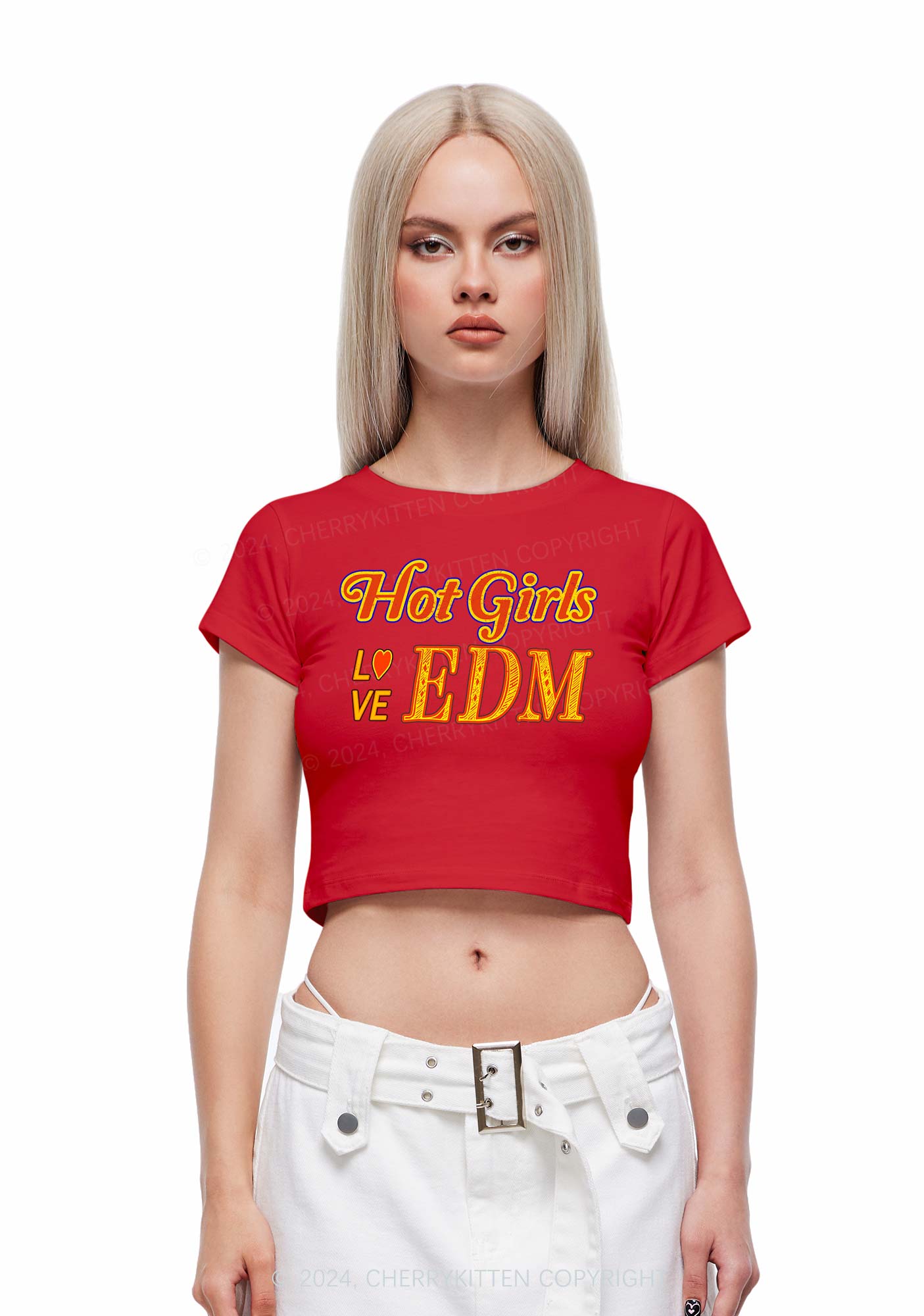 Hot Girls Love Edm Y2K Baby Tee Cherrykitten