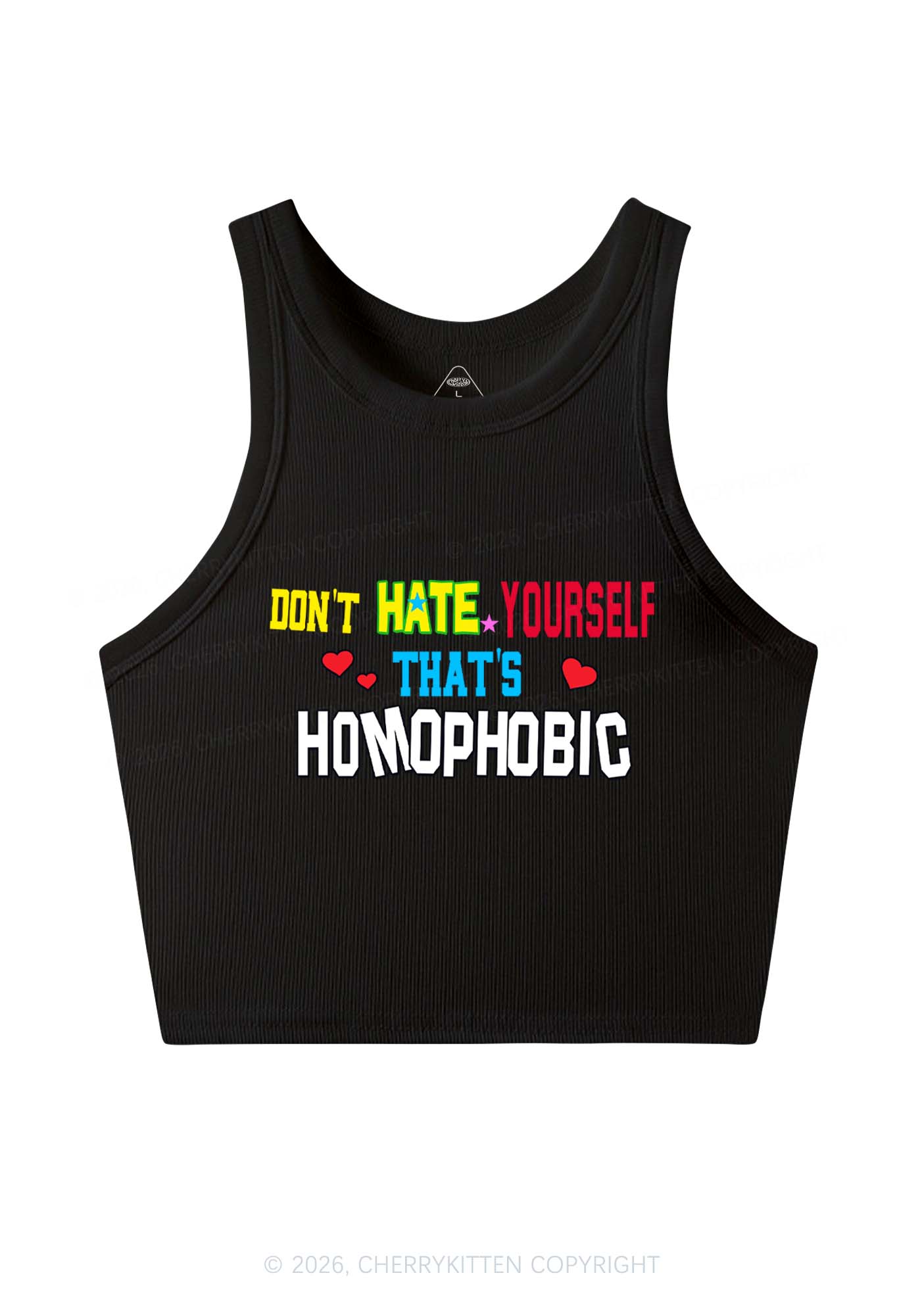 Hate Yourself Thats Homophobic Pride Y2K Crop Tank Top Cherrykitten