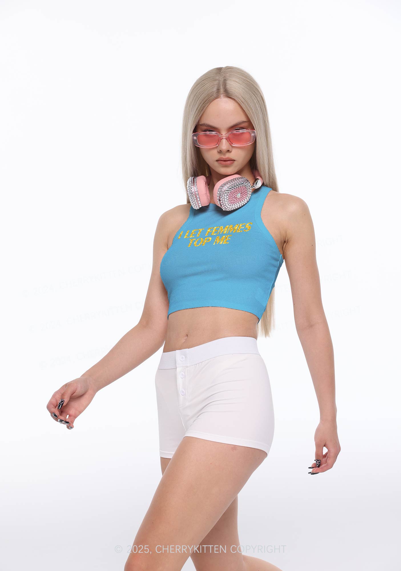 Glitter I Let Femmes Top Me Pride Y2K Crop Tank Top Cherrykitten