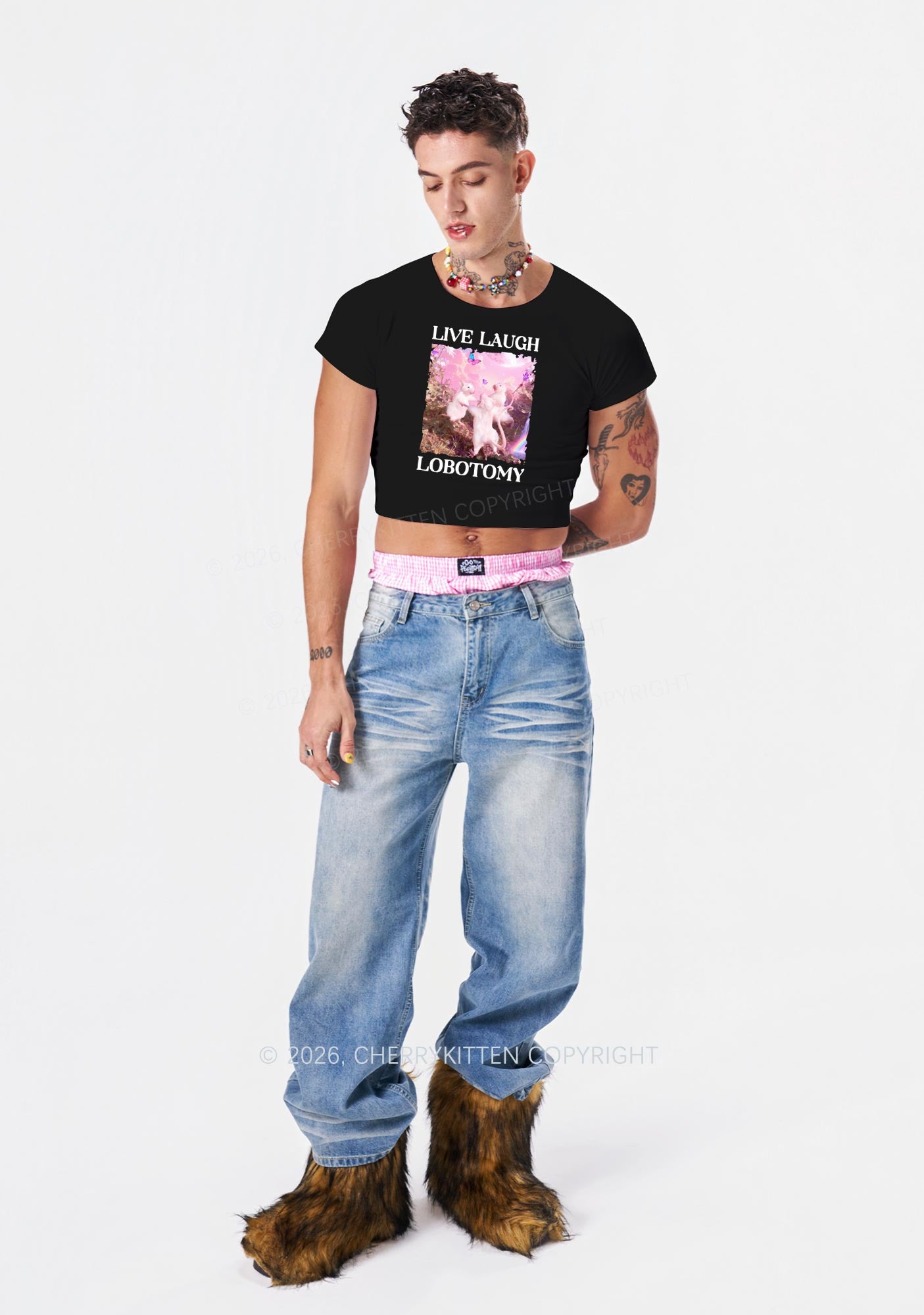 Live Laugh Lobotomy Rats Y2K Baby Tee Cherrykitten Art by OhStuffinell Taxidermy