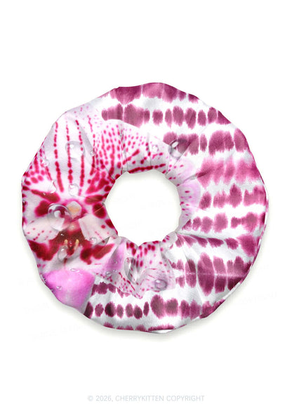 Pink Orchid Dewdrops Y2K Hair Scrunchie Cherrykitten