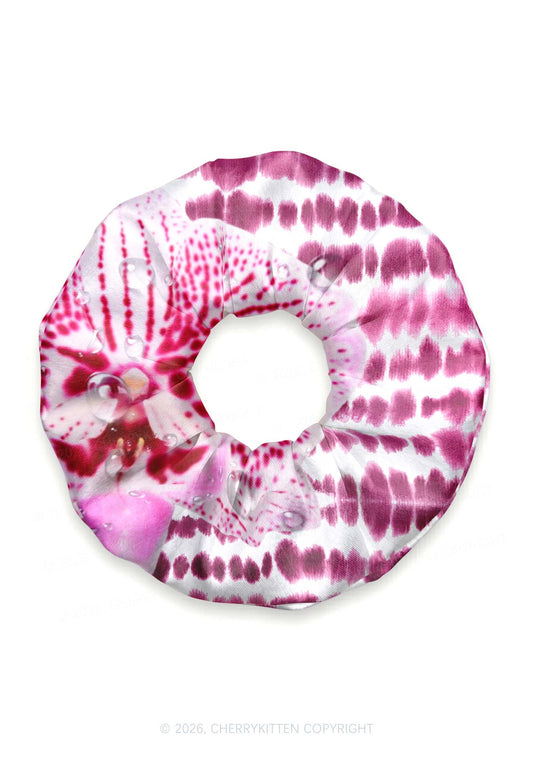 Pink Orchid Dewdrops Y2K Hair Scrunchie Cherrykitten