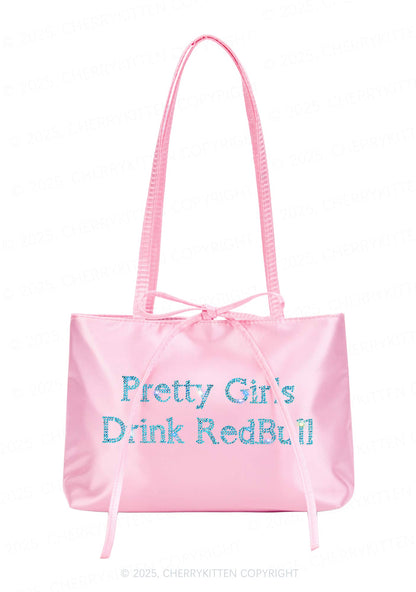 Rhinestone Pretty Girls Drink Red Y2K Satin Bags Cherrykitten