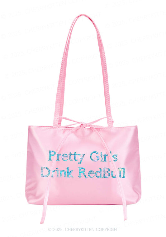 Rhinestone Pretty Girls Drink Red Y2K Satin Bags Cherrykitten