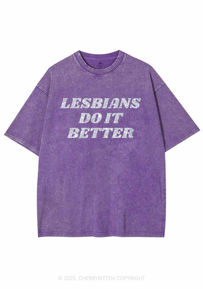 Glitter Lesbians Do It Better Pride Y2K Shirts Washed Tee Cherrykitten