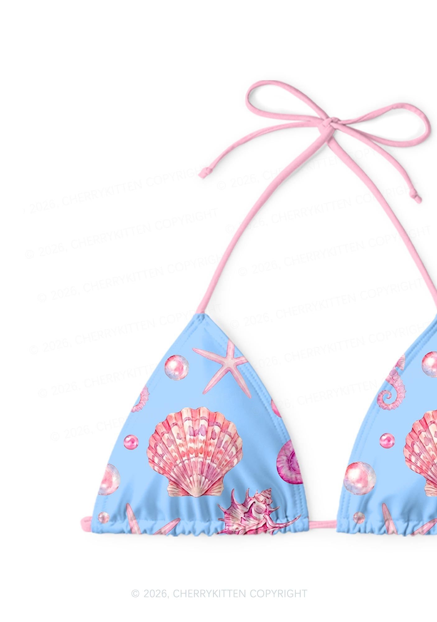 Pink Seashell Starfish Y2K Print Bikini Set Cherrykitten