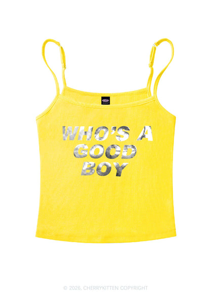 Whos A Good Boy Silver Foil Printed Y2K Spaghetti Strap Cami Cherrykitten