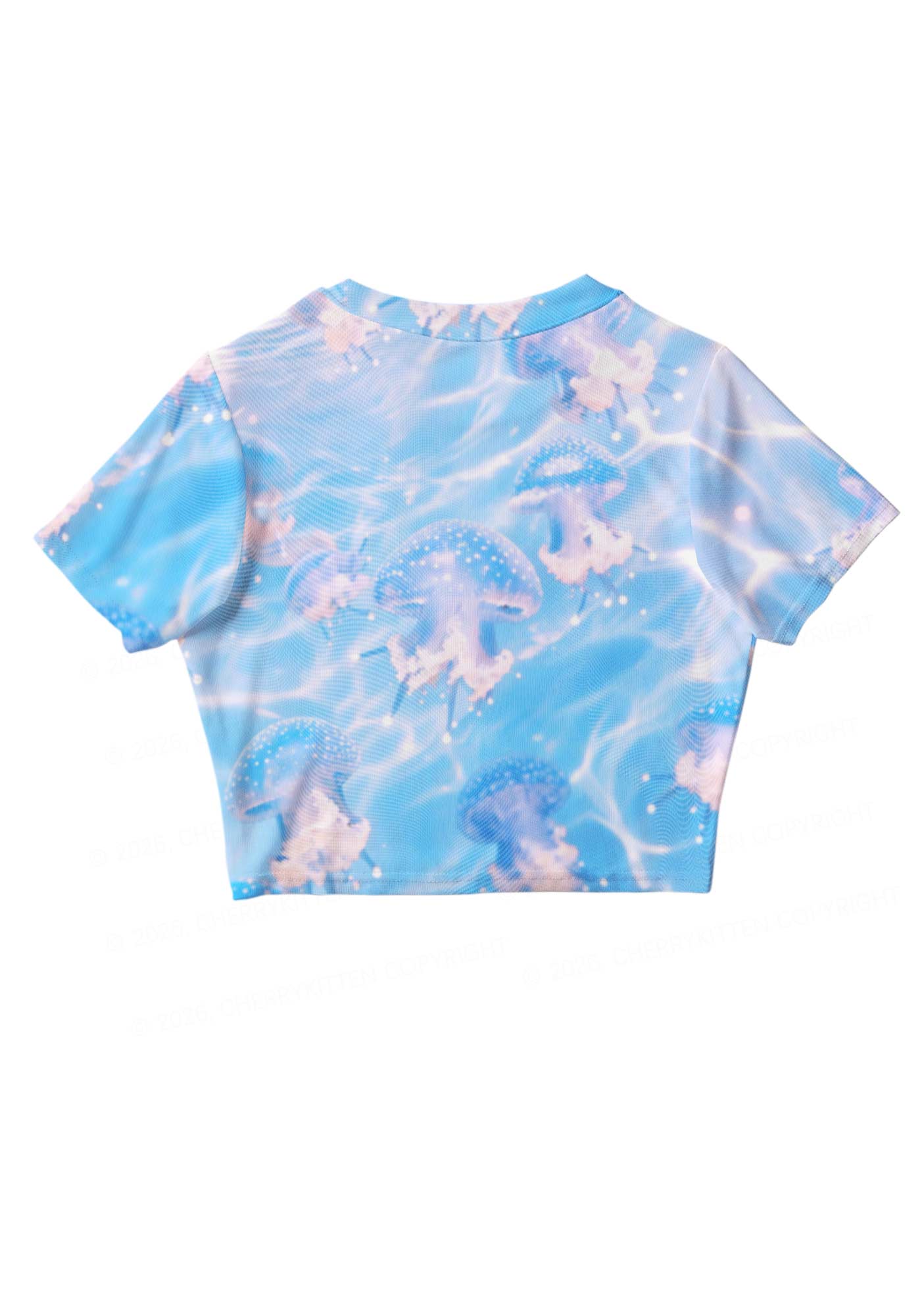 Blue Ocean Jellyfish Y2K Mesh Crop Top Cherrykitten