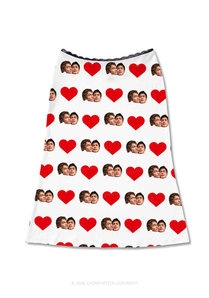 White Red Heart Gay Couple HR Y2K Print Midi Skirt Cherrykitten