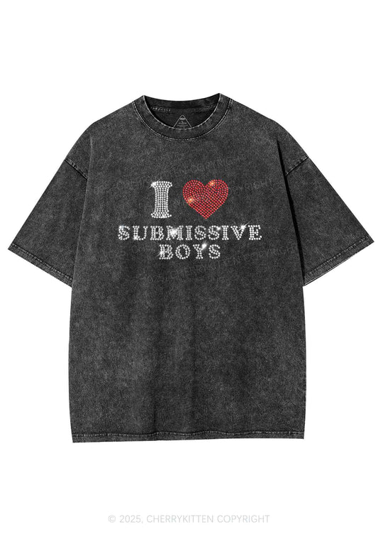 Rhinestone I Love S Boys Y2K Shirts Washed Tee Cherrykitten