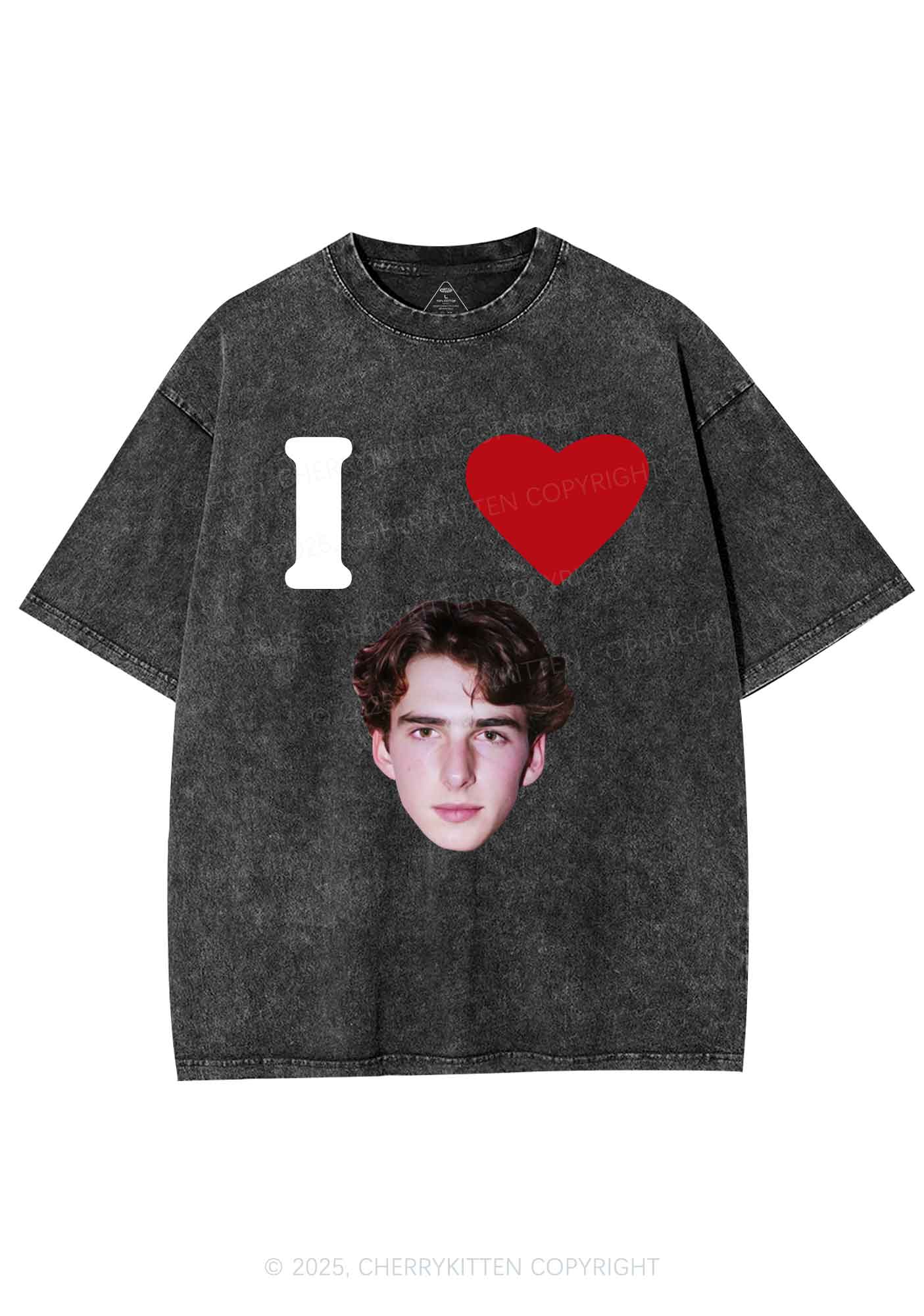 I Love Custom Portrait Y2K Shirts Washed Tee Cherrykitten