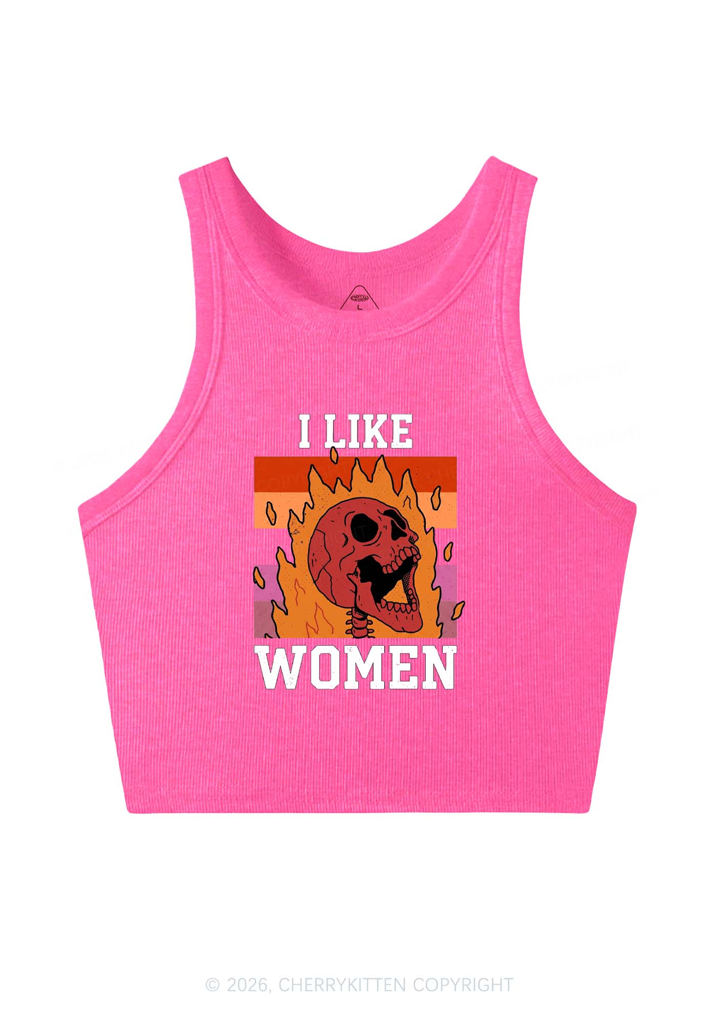 I Like Women Skull Pride Y2K Crop Tank Top Cherrykitten