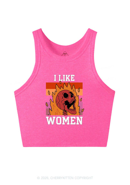 I Like Women Skull Pride Y2K Crop Tank Top Cherrykitten