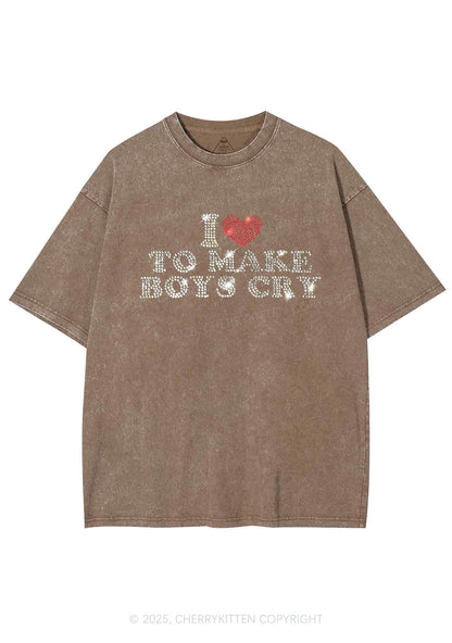 Rhinestone Love To Make Boys Cry Y2K Shirts Washed Tee Cherrykitten