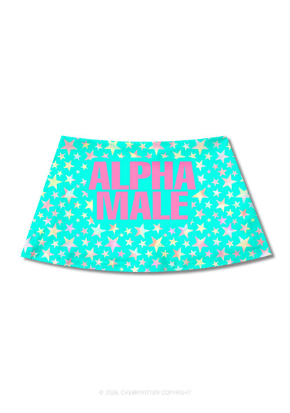Blue Alpha Male Star Y2K Print Mini Skirt Cherrykitten