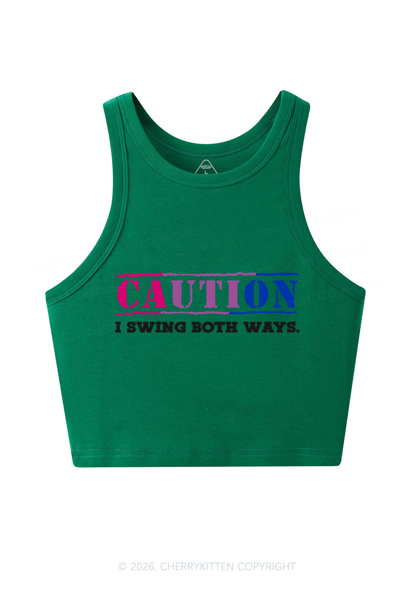 Caution I Swing Both Ways Pride Y2K Crop Tank Top Cherrykitten