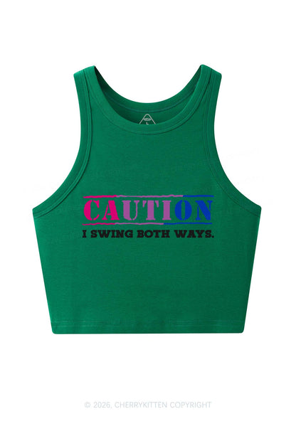 Caution I Swing Both Ways Pride Y2K Crop Tank Top Cherrykitten