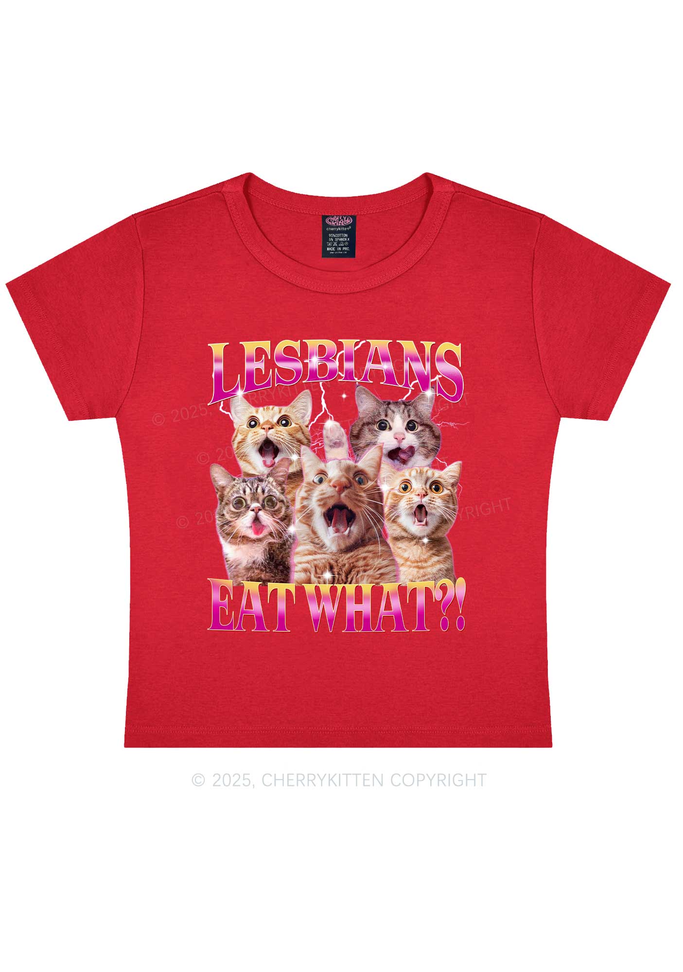 Funny Lesbian Cat Y2K Baby Tee Cherrykitten