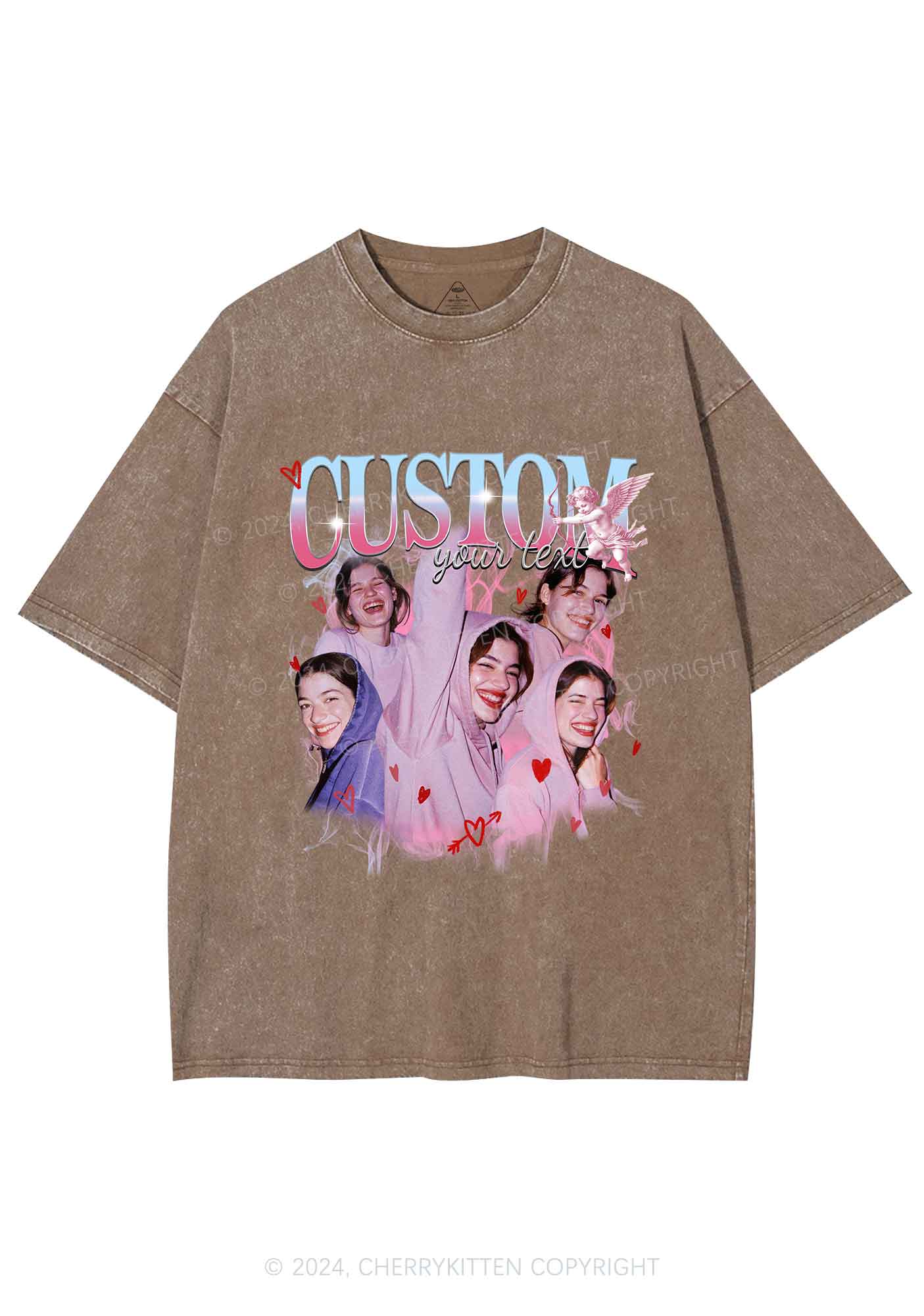 Cupid Custom Portrait Y2K Valentine's Day Washed Tee Cherrykitten