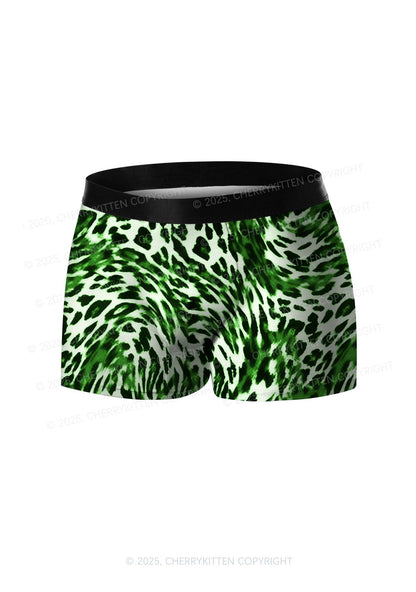 Retro Green Leopard St Patricks Y2K Print Men Boxer Briefs Cherrykitten
