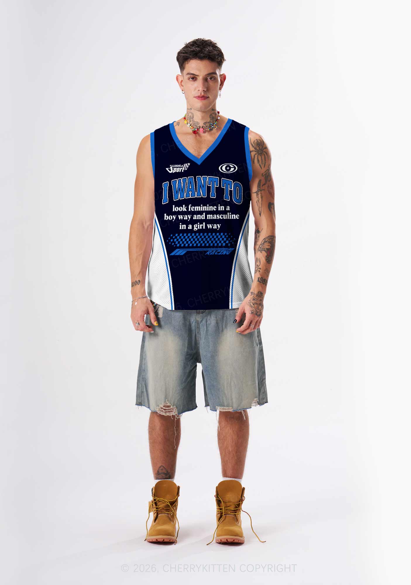 I Want To Feminine Masculine Pride Y2K Sport Jersey Tank Cherrykitten