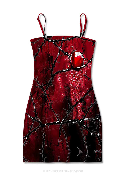 Thorned Ruby Y2K Print Slip Dress Cherrykitten