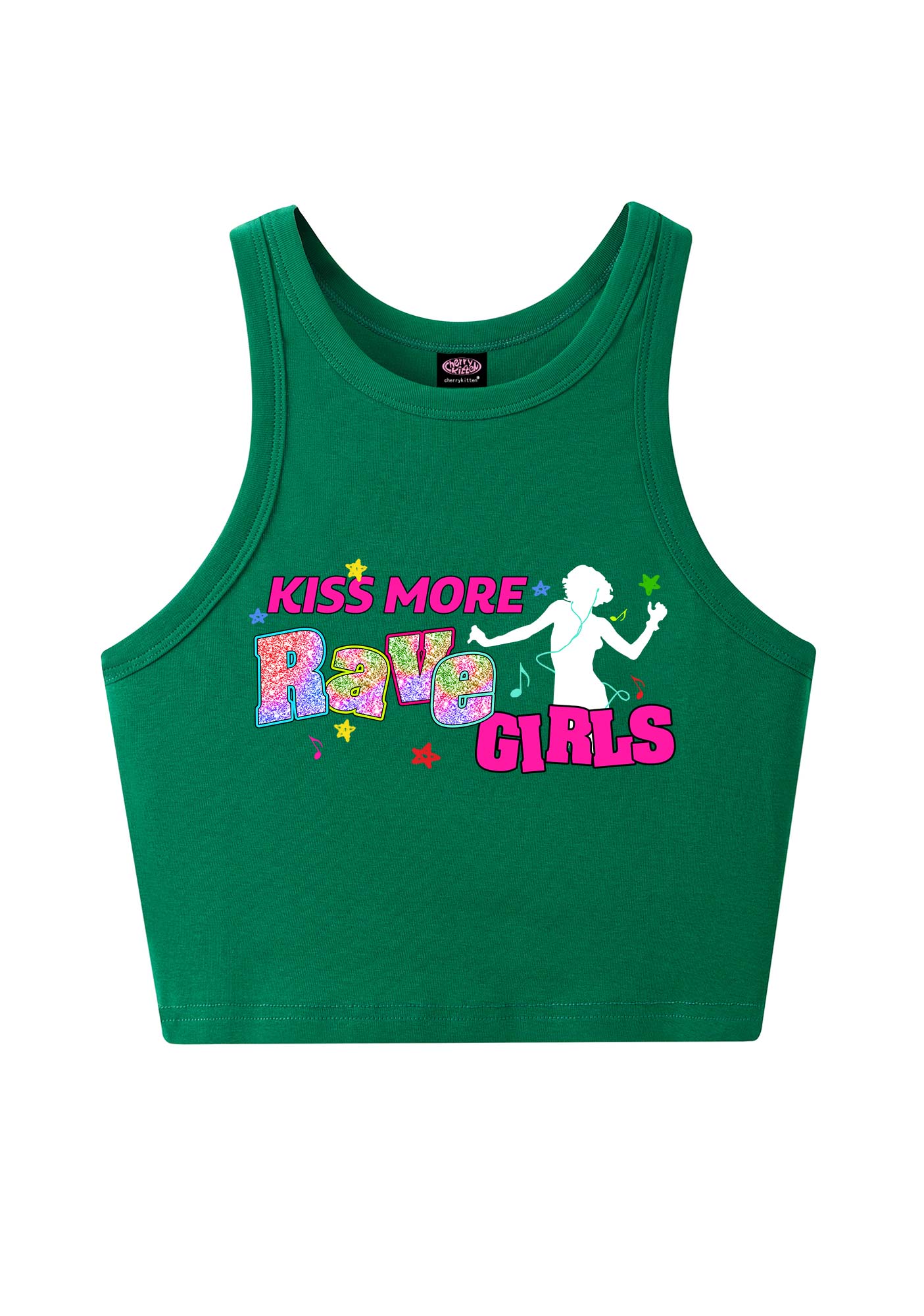 Kiss More Rave Girls Y2K Crop Tank Top Cherrykitten