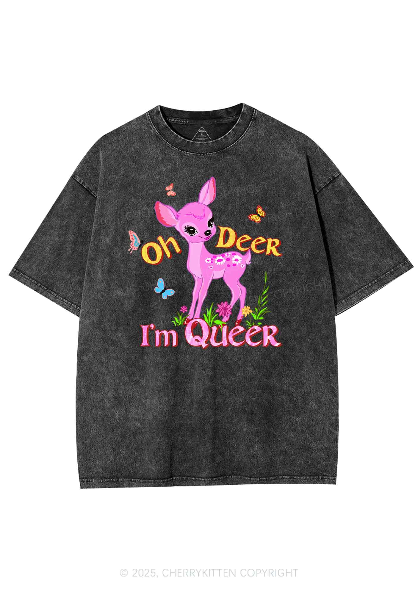 Oh Deer Im Queer Pride Y2K Shirts Washed Tee Cherrykitten