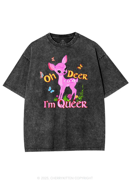 Oh Deer Im Queer Pride Y2K Shirts Washed Tee Cherrykitten