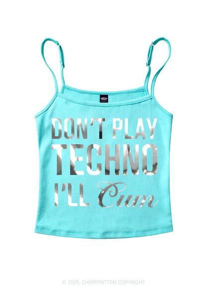 Dont Play Techno Silver Foil Printed Y2K Spaghetti Strap Cami Cherrykitten