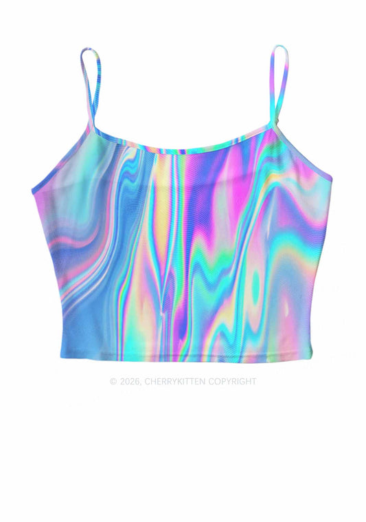 Holographic Iridescent Swirl Y2K Mesh Cami Tank Cherrykitten