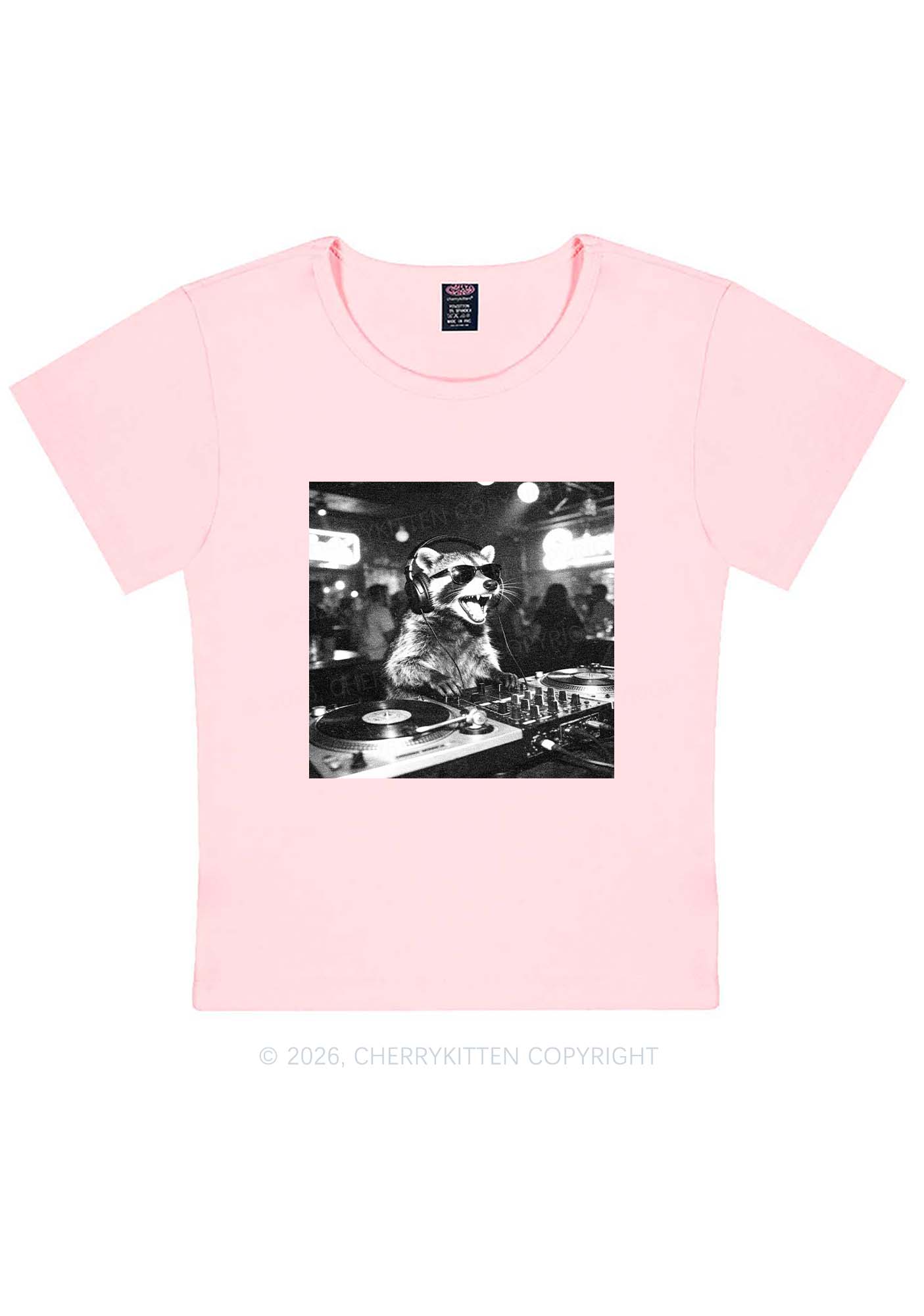 Vintage DJ Raccoon Y2K Baby Tee Cherrykitten