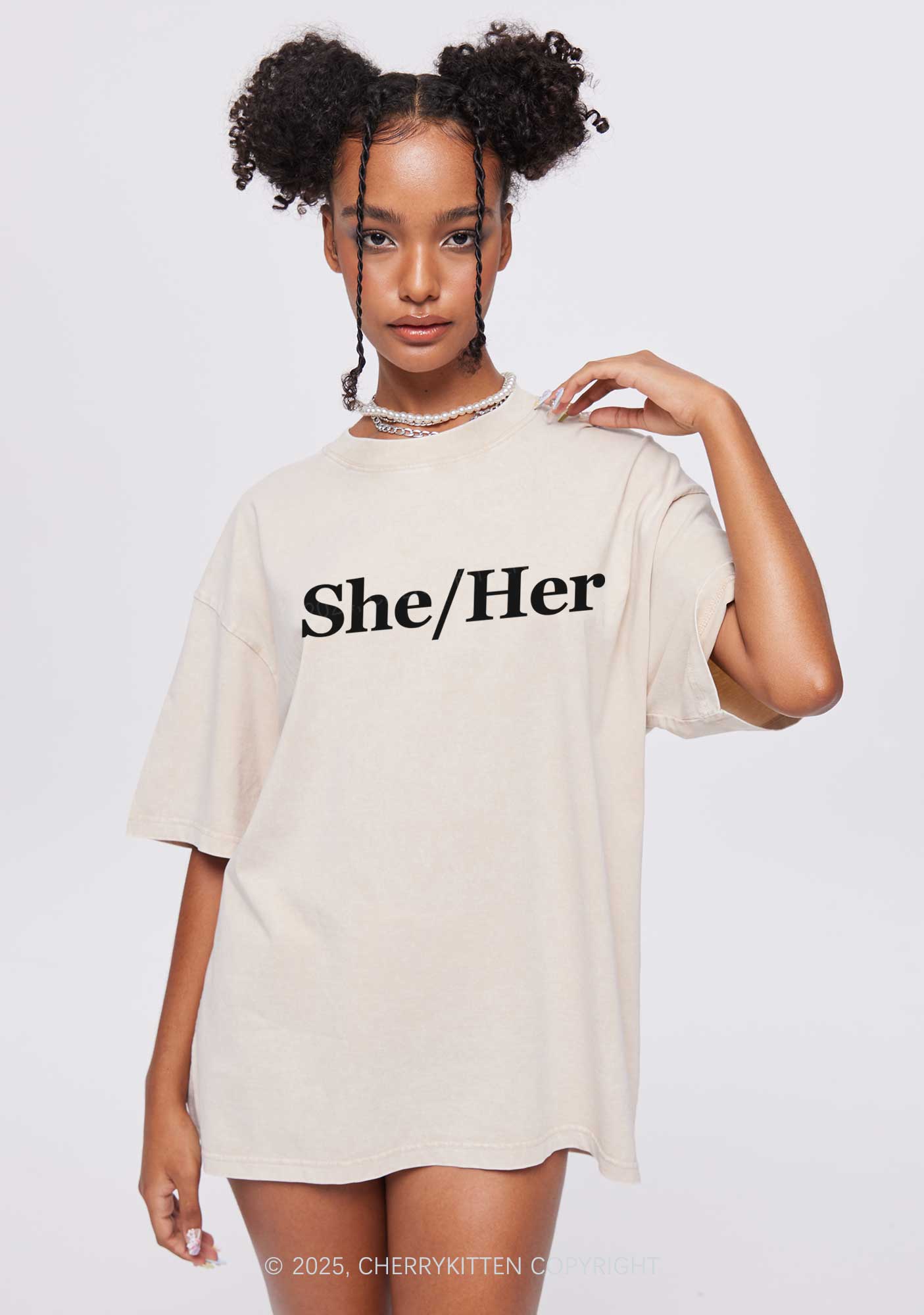 She Or Her Y2K Shirts Washed Tee Cherrykitten