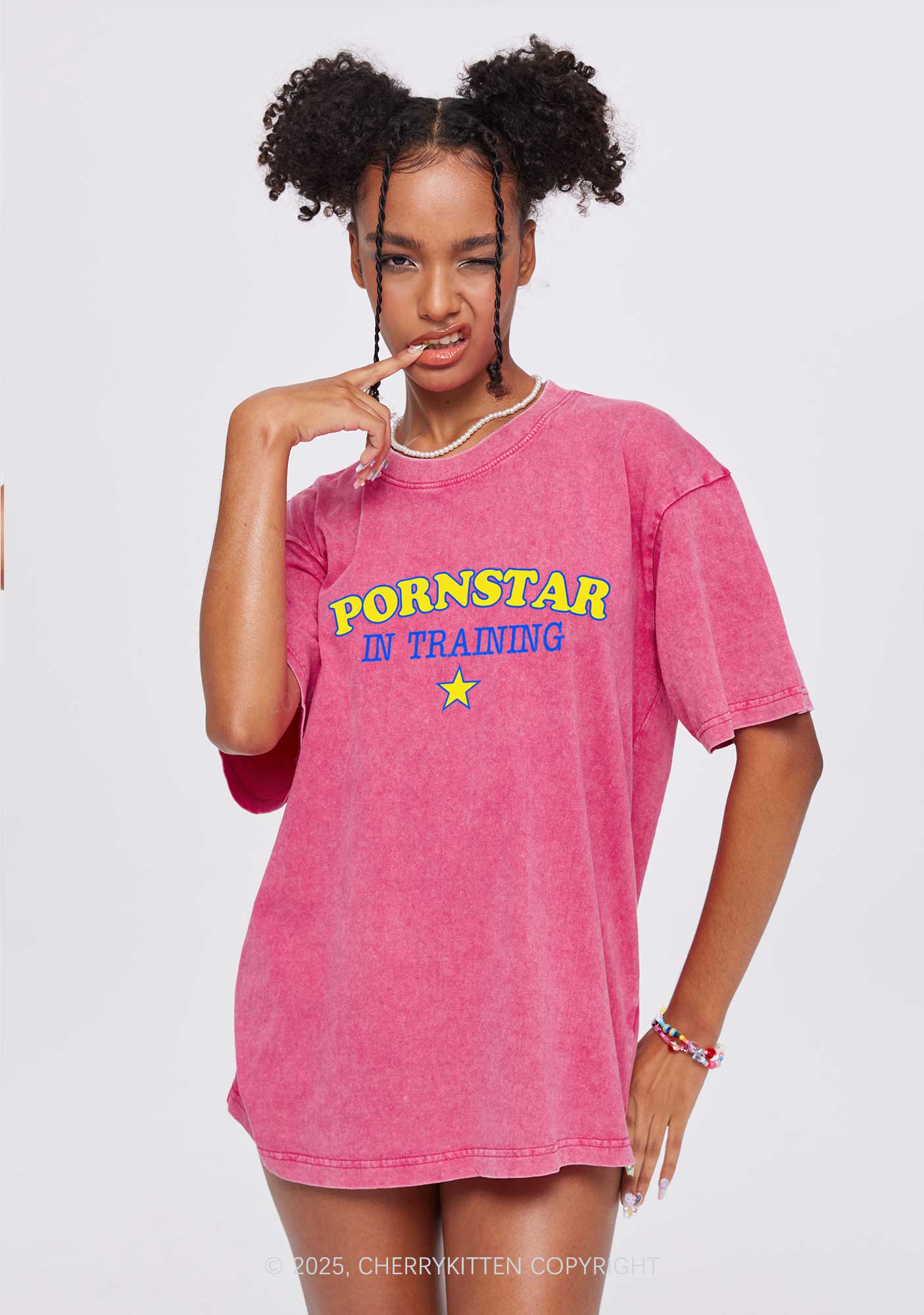Pxrnstar In Training Y2K Shirts Washed Tee Cherrykitten