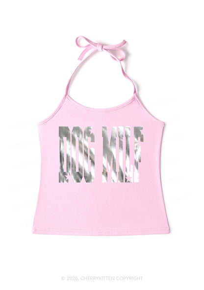 Dog Mxxf Silver Foil Printed Y2K Halter Neck Cami Cherrykitten