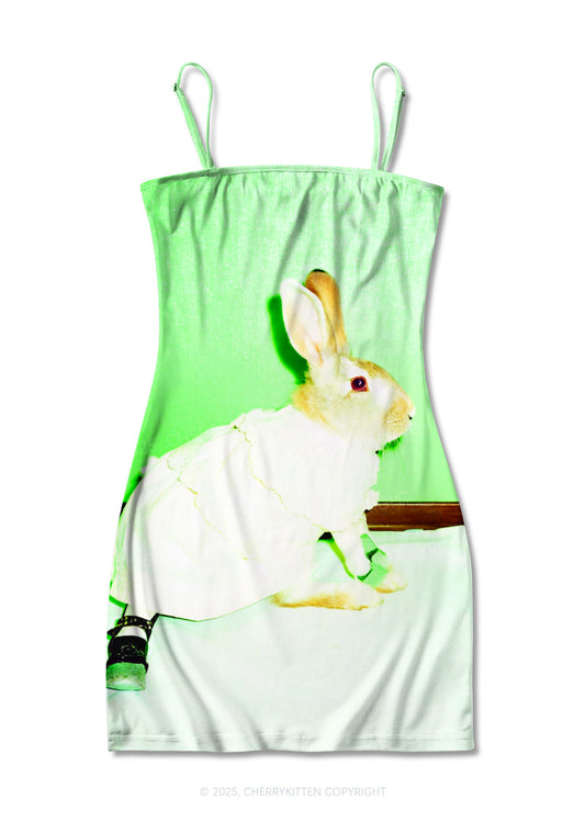 Red Eyed Rabbit Y2K Print Slip Dress Cherrykitten