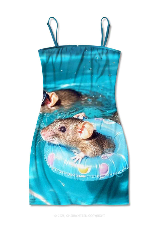 Pool Rats Y2K Print Slip Dress Cherrykitten