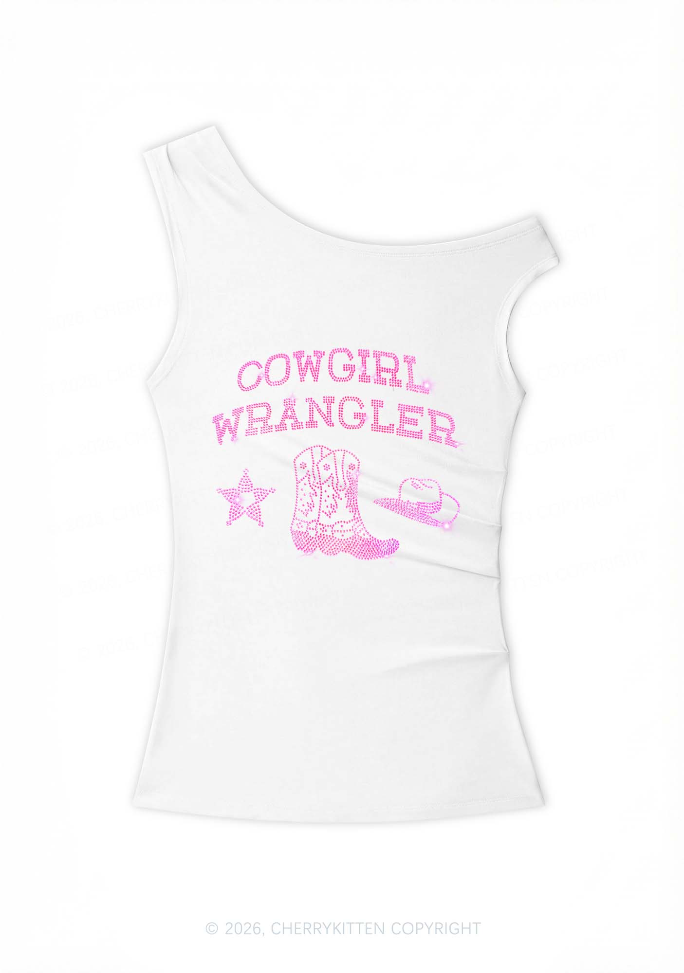 Rhinestone Cowgirl Wrangler Boots Pride Y2K Off Shoulder Tank Top Cherrykitten