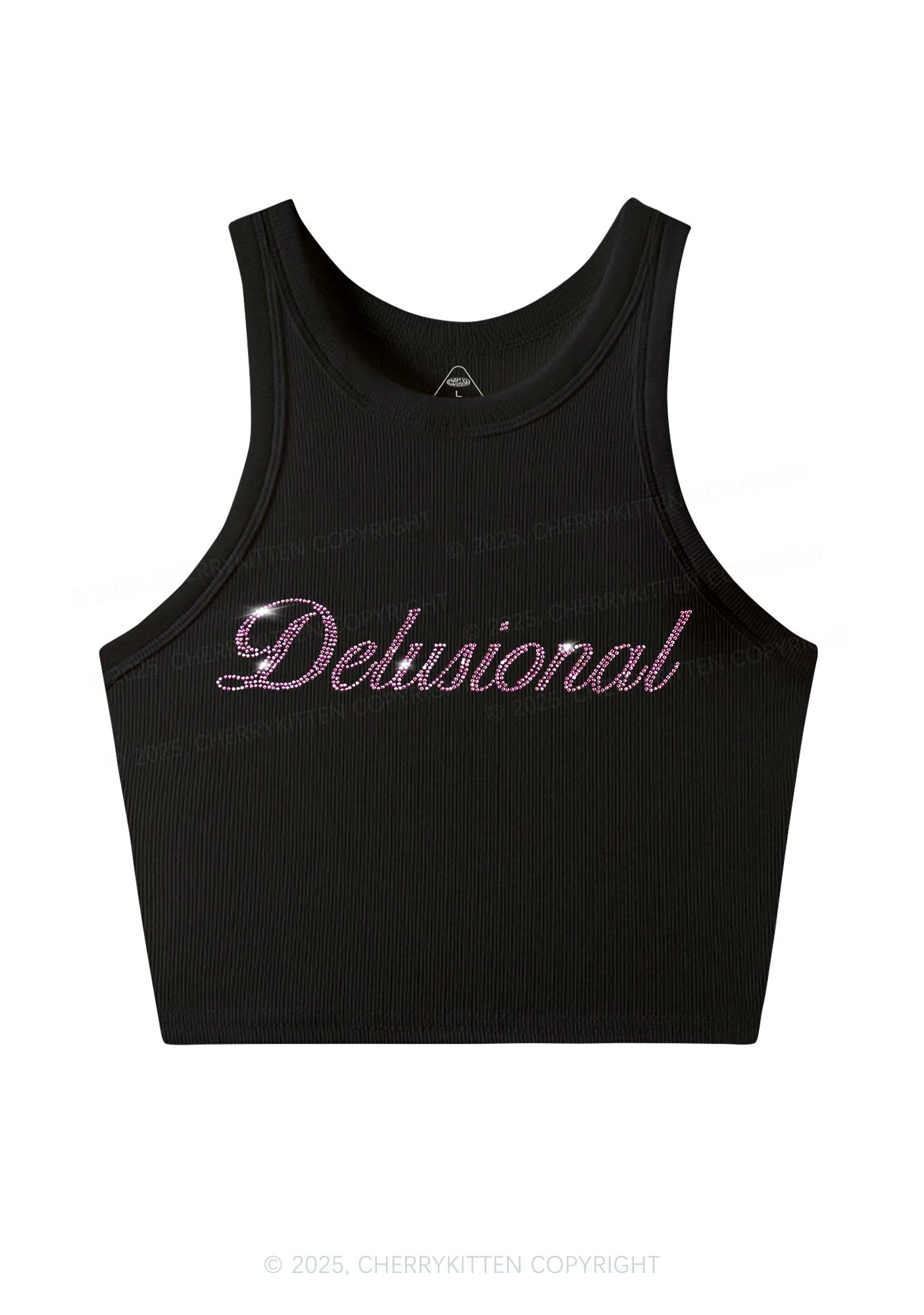 Rhinestone Delusional Y2K Crop Tank Top Cherrykitten