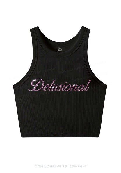 Rhinestone Delusional Y2K Crop Tank Top Cherrykitten