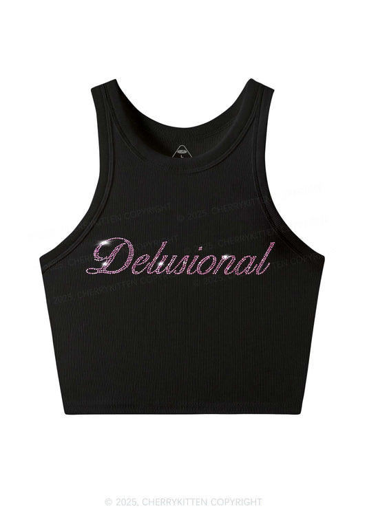 Rhinestone Delusional Y2K Crop Tank Top Cherrykitten