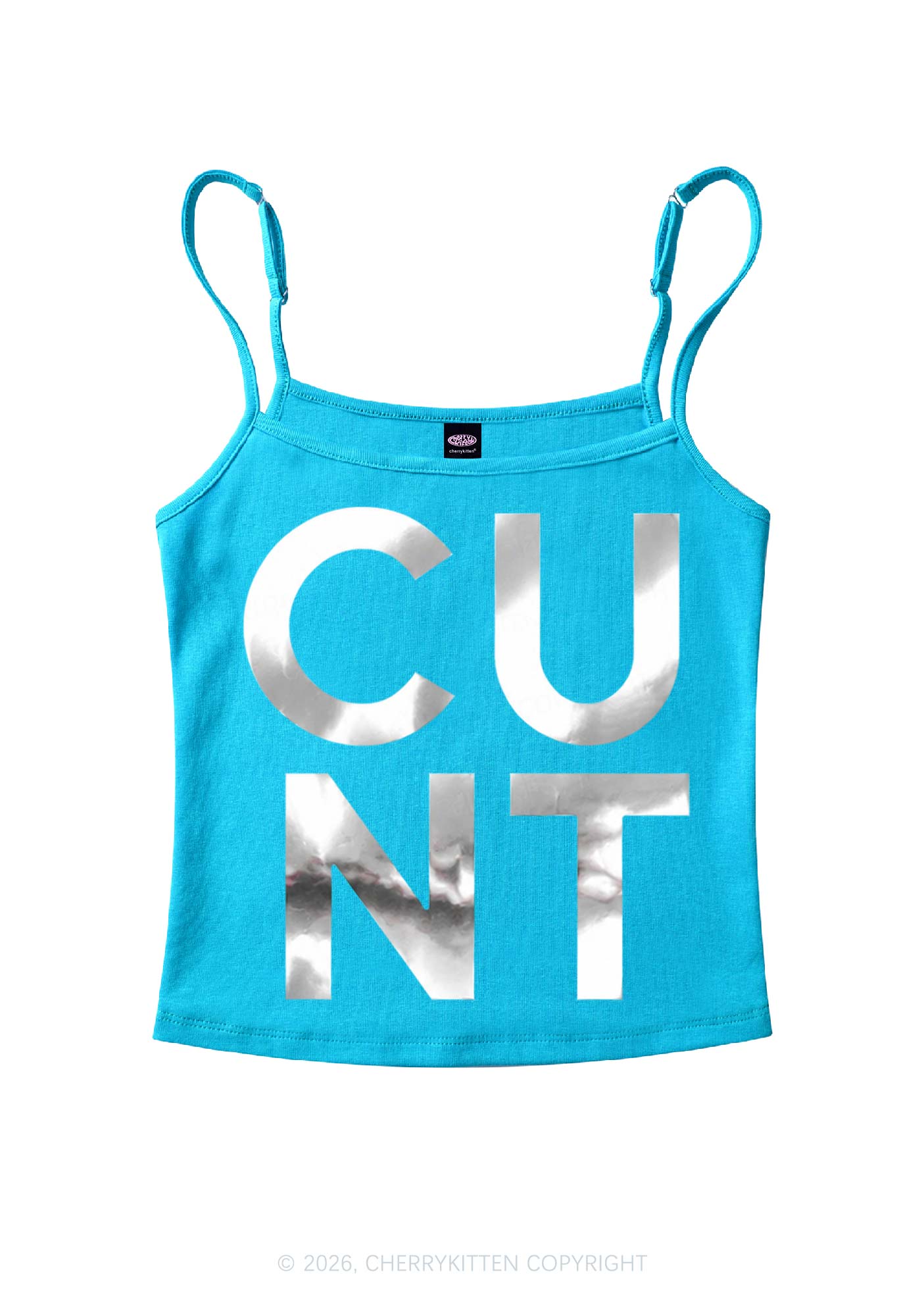 Cxxt Silver Foil Printed Y2K Spaghetti Strap Cami Cherrykitten