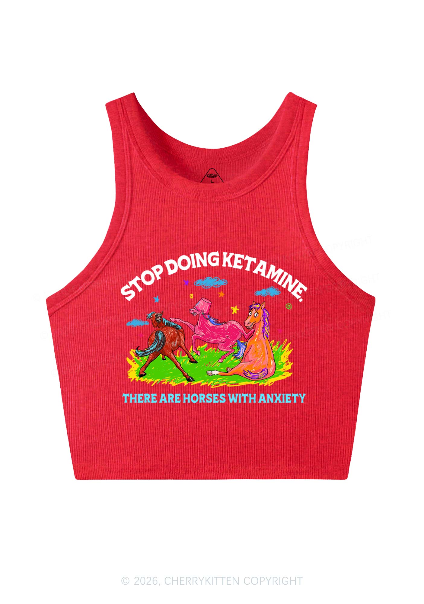 Horses With Anxiety Y2K Crop Tank Top Cherrykitten