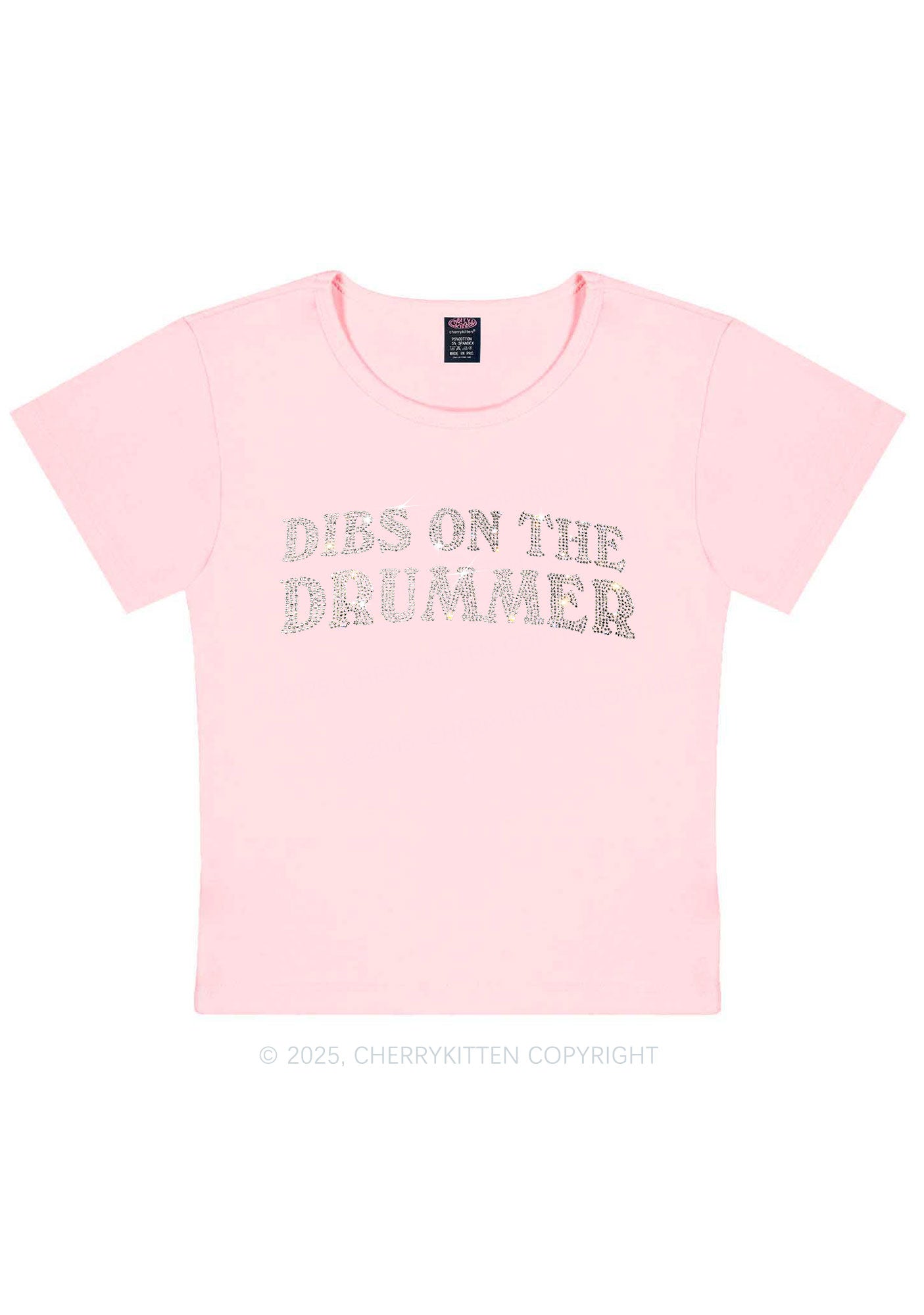 Rhinestone Dibs On The Drummer Y2K Baby Tee Cherrykitten